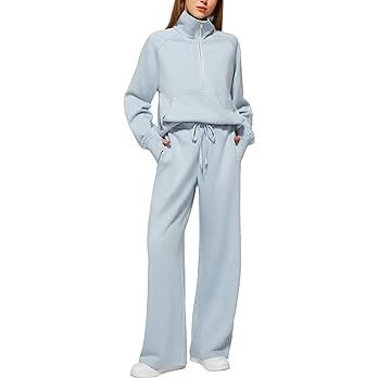 Casly Lamiit Women's 2 Piece Outfits Lounge Set 2024 Oversized Half Zip Sweatshirt Wide Leg Sweat... | Amazon (US)