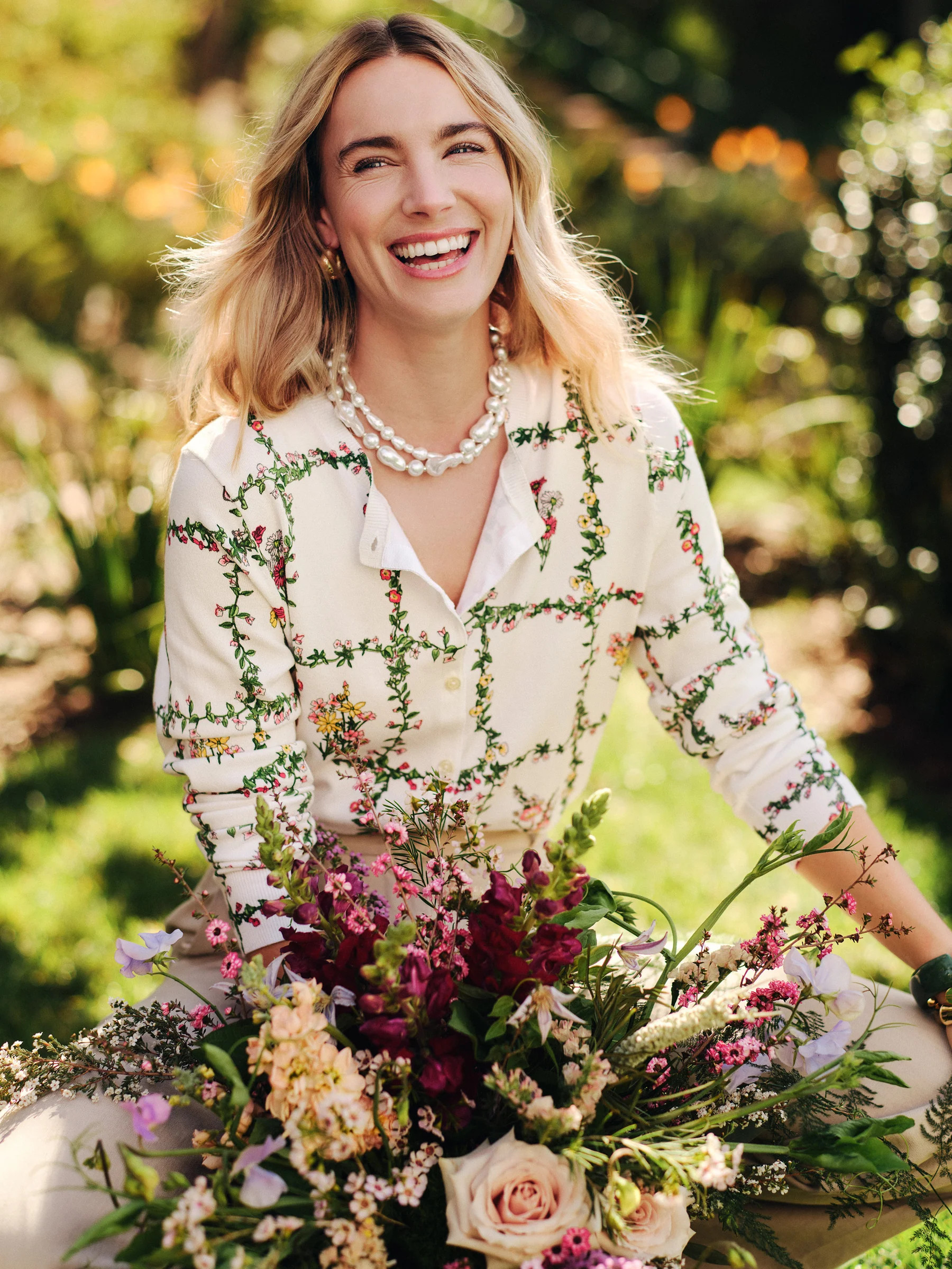 Off_White/Multi Floral Medley Frame Whitney Cardigan | Women's Sweaters | J.McLaughlin | J.McLaughlin