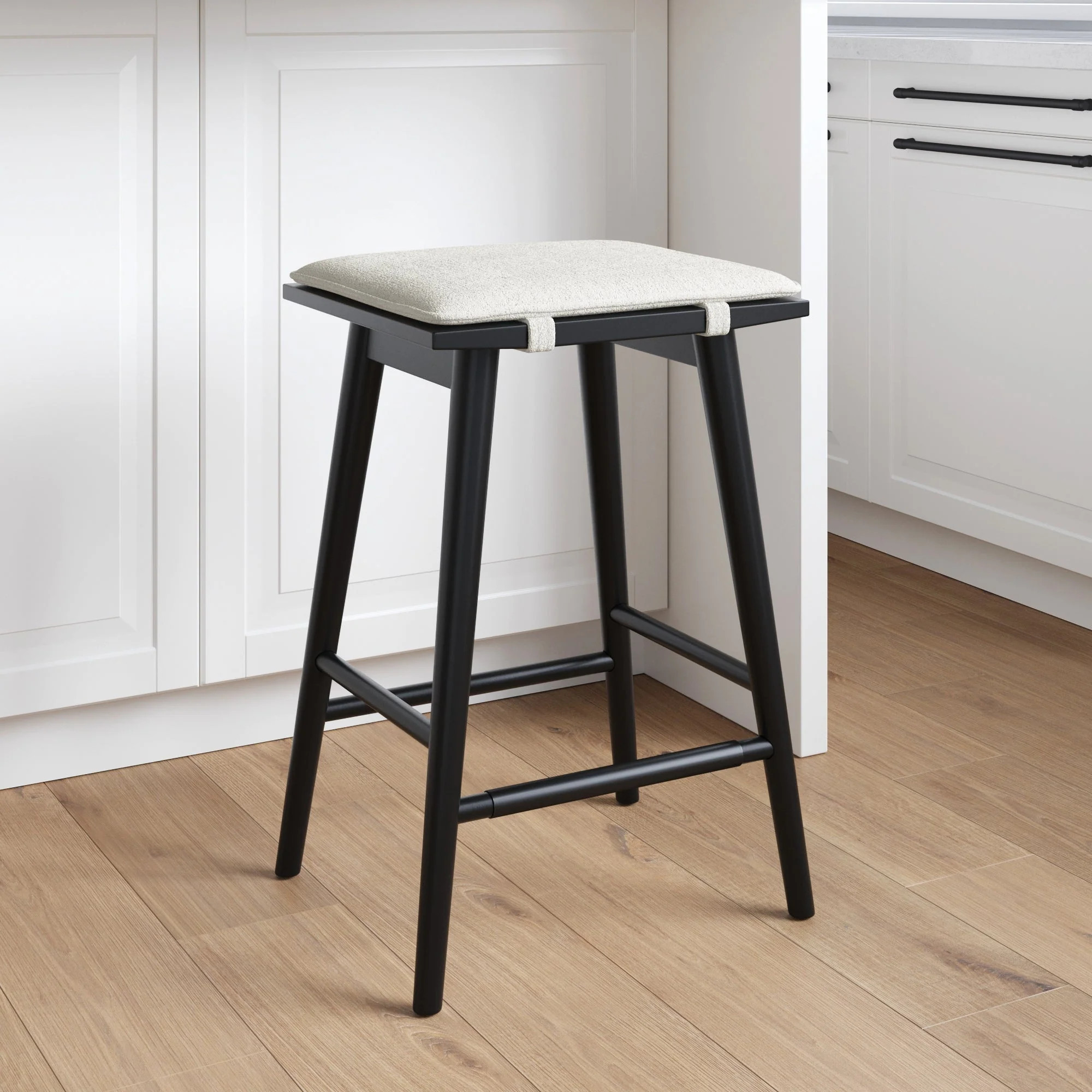 Wood & Boucle Counter Height Bar Stool Black | Nathan James