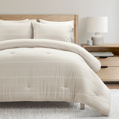 Classic Riverside Farmhouse Stripe Comforter Set Neutral/Off White 3Pc Set Full/Queen | Target