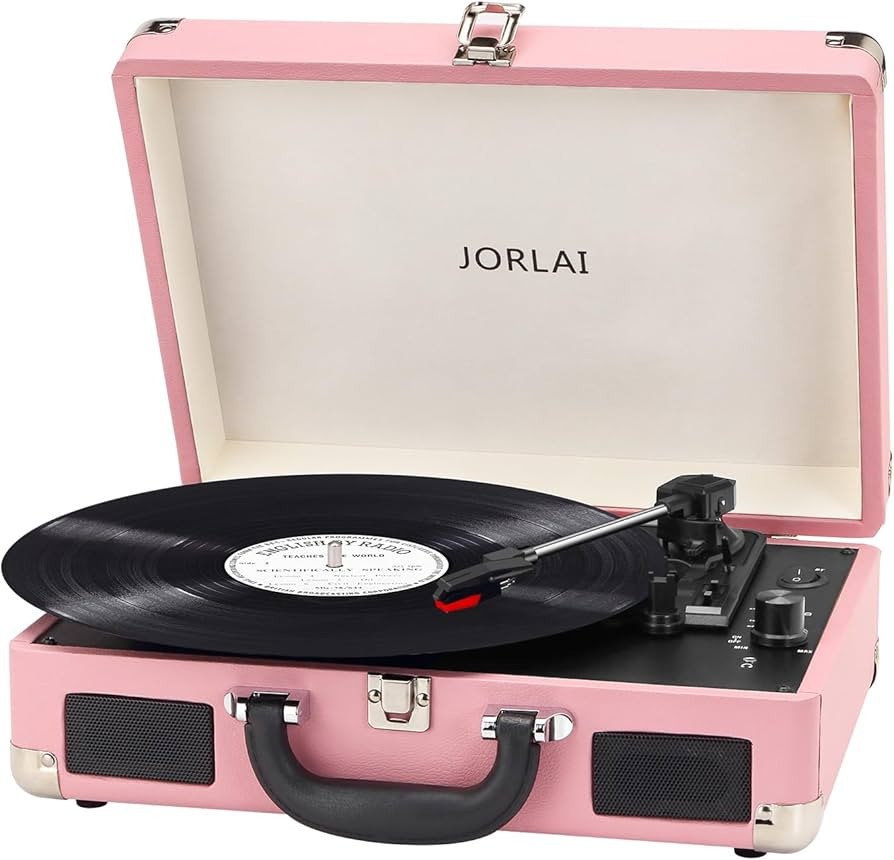 Jorlai Vinyl Record Player 3 Speed Turntable with Bluetooth, Built in Battery, Portable Suitcase,... | Amazon (US)