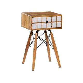 LITTON LANE 16 in. x 26.5 in. White Mango Wood End/Side Table with Square Design, Brown | The Home Depot