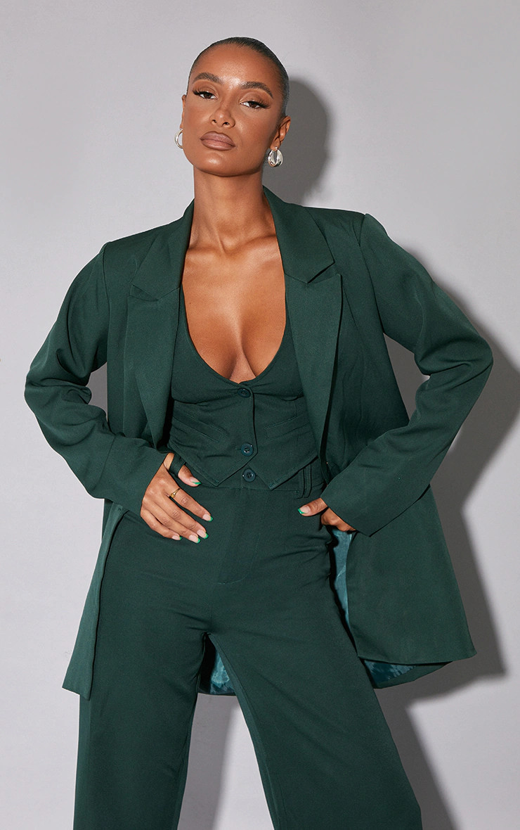 Dark Green Woven Oversized Suit Jacket | PrettyLittleThing US