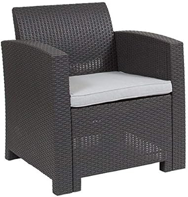 Flash Furniture Dark Gray Faux Rattan Chair with All-Weather Light Gray Cushion | Amazon (US)