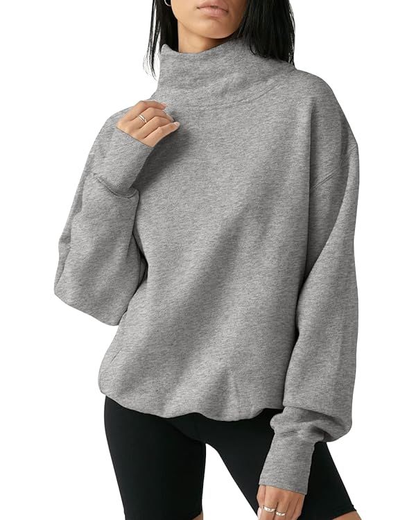 Fisoew Women's Oversized Turtleneck Sweatshirt Long Sleeve Pullover Casual Hoodie Tops | Amazon (US)
