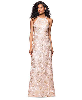 Betsy & Adam Petite Sleeveless Floral Sequin Sheath Gown   - Macy's | Macy's