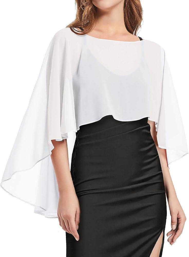 Womens Capelets Shawls and Wraps for Evening Dress Chiffon Capes Wedding Cover Up | Amazon (US)