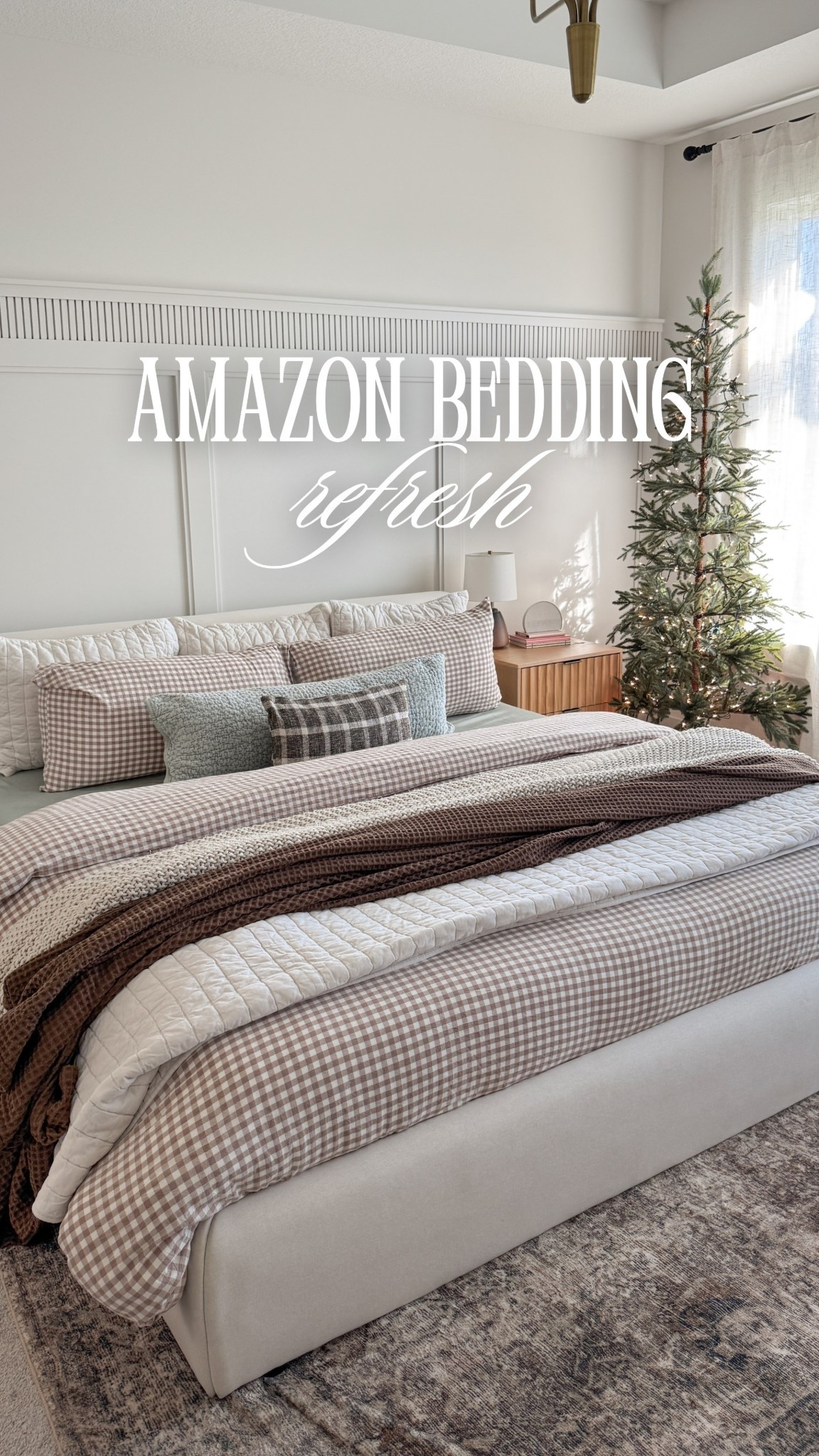 New bedding refresh for winter 🤎 Only spend $46 on our new gingham duvet + shams! I reused the rest of our bedding that we already had and I love how it came together😍

Linking my Target quilt, Amazon duvet, amazon quilt, Christmas tree, area rug, and our nightstands!

Our bed is the Ophelia Bed from Robe Concepts!

Amazon, amazon home, amazon finds, amazon bedroom, bedding, duvet cover, bedding set, affordable home decor

#LTKHome #LTKHoliday