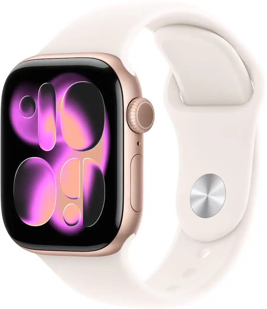 Apple Watch Series 11 (GPS) 42mm Rose Gold Aluminum Case with Light Blush Sport Band - S/M - Rose... | Best Buy U.S.
