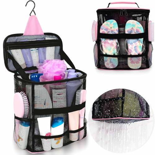 Mesh Shower Caddy Portable, Dorm Room Essentials for College Students Girls with Hanging Hook, Quick Dry Pink Shower Bag for Bathroom, Gym, Travel, Beach Camping Essentials, Birthday Gifts for Women | Amazon (US)