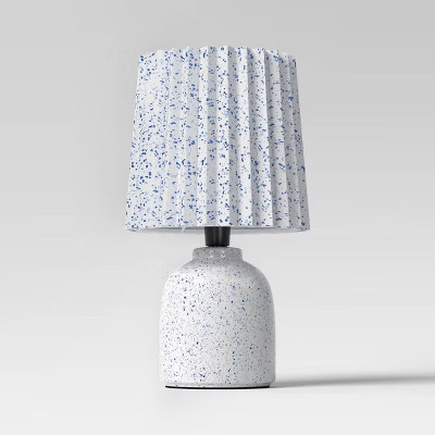 Mini Printed Ceramic Base Table Lamp with Printed Pleated Shade Light Blue - Room Essentials™ | Target