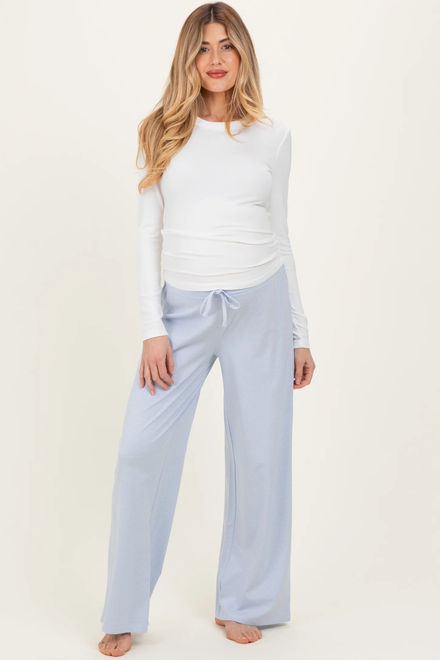 Light Blue Striped Front Tie Maternity Lounge Pants | PinkBlush Maternity