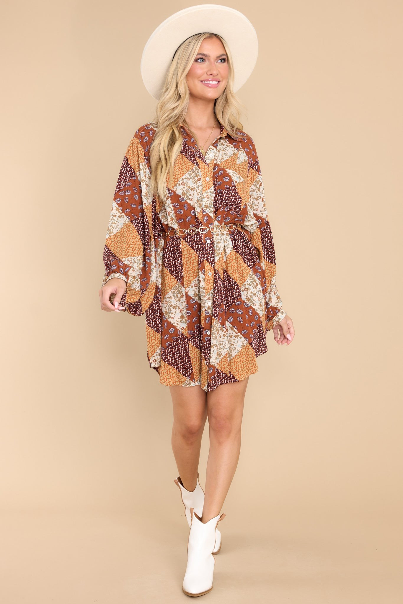 Buy Me Flowers Brown Floral Print Dress | Red Dress 