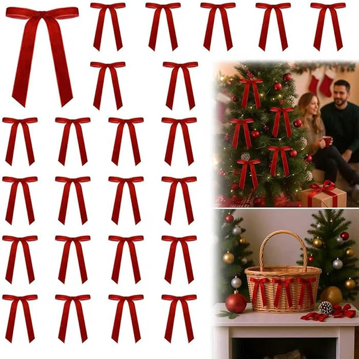 24PCS Christmas Velvet Bows with Twist Ties – Red Satin Wreath Bows for DIY Holiday Decorations... | Amazon (US)