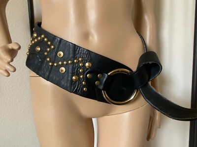 vtg LAISE ADZER  brown leather studded belt | eBay US