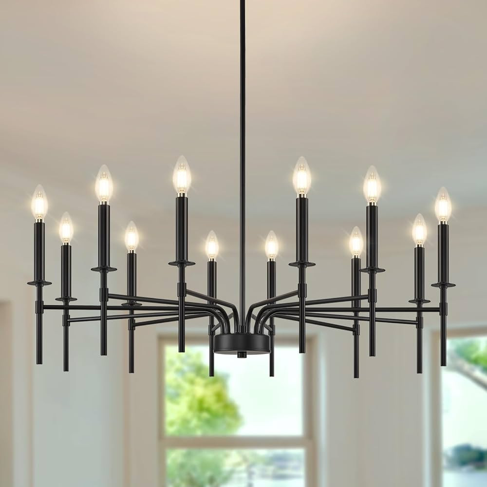 Black Farmhouse Chandeliers, 12 Light Modern Chandelier Light Fixture, Dining Room Chandelier Lig... | Amazon (US)