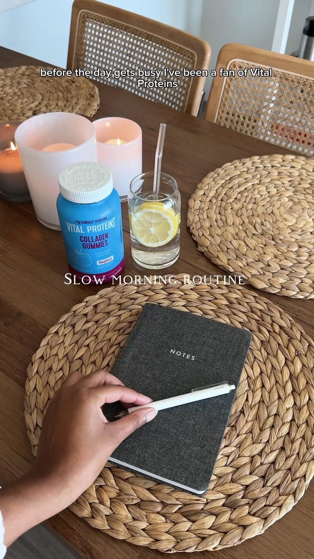 #ad #VitalPartner Slow morning routine

Some mornings, putting myself first looks simple.

I’ve been a fan of @VitalProteins Collagen Peptides for a while, so I was excited to try their Collagen Gummies from the line.

While I’m journaling, I take the gummies as an easy, bite-sized way to support hair, skin, and nails, and help reduce fine lines and wrinkles over time.**

I really like the raspberry flavor, and each serving has 2.5 grams of collagen peptides. They’re also gluten free and free of synthetic colors.

It’s a small morning moment, but it makes my day feel more intentional.

Shop Vital Proteins at @Target. // #TargetPartner #stayvital #morningroutine

**This statement has not been evaluated by the Food and Drug Administration. This product is not intended to diagnose, treat, cure, or prevent any disease.

#LTKmorningroutine #LTKselfcare #LTKvlog