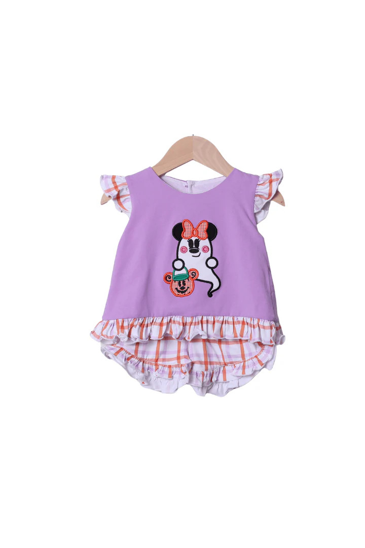 Applique Ghost Mouse Lavender Short Set | The Smocked Flamingo