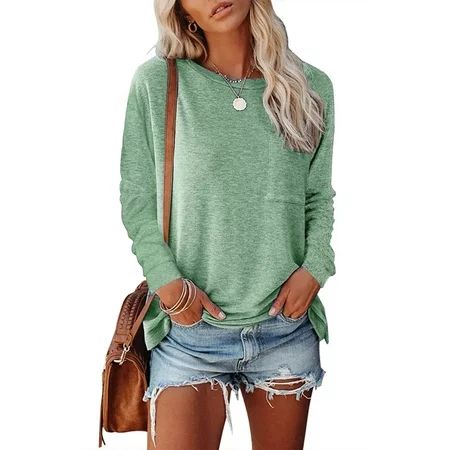 Womens Tunic Tops Long Sleeve Side Slit Shirts Casual Fall Winter BlueGray Bean green Olive green S- | Walmart (US)