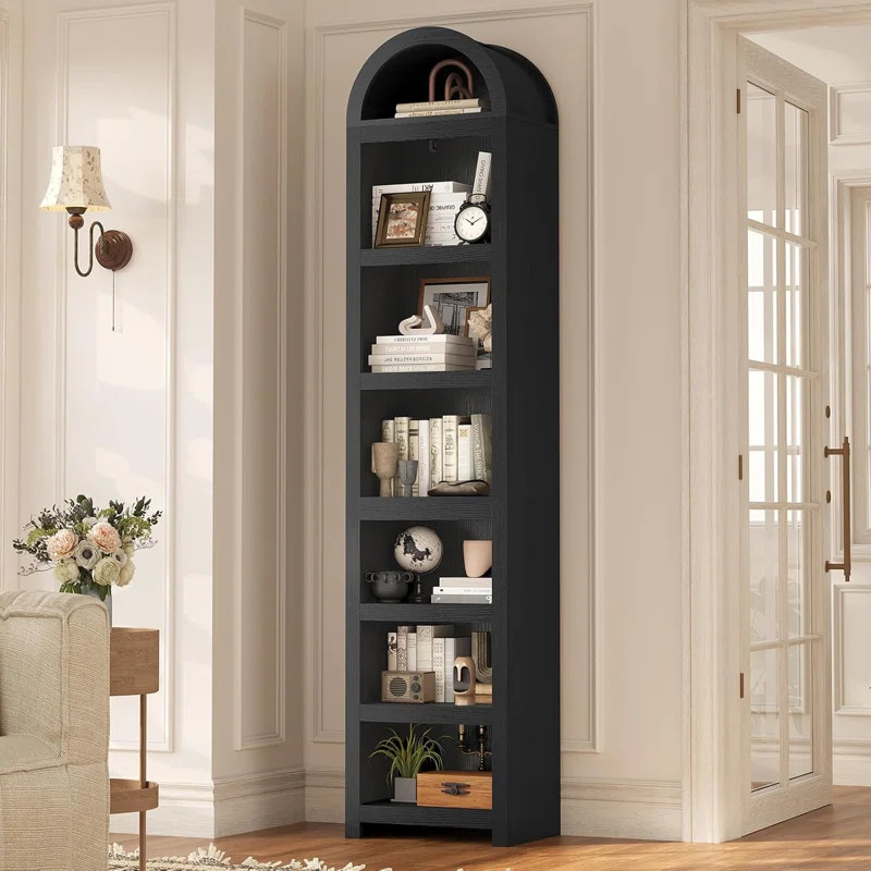 76" Tall Narrow Arched Bookcase, 7-teir Mid-century Modern Bookshelf For Living Room, Home Office | Wayfair North America