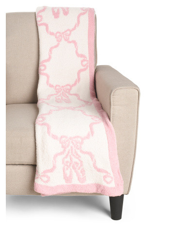 Allie Ballerina Bows Feather Yarn Throw | TJ Maxx