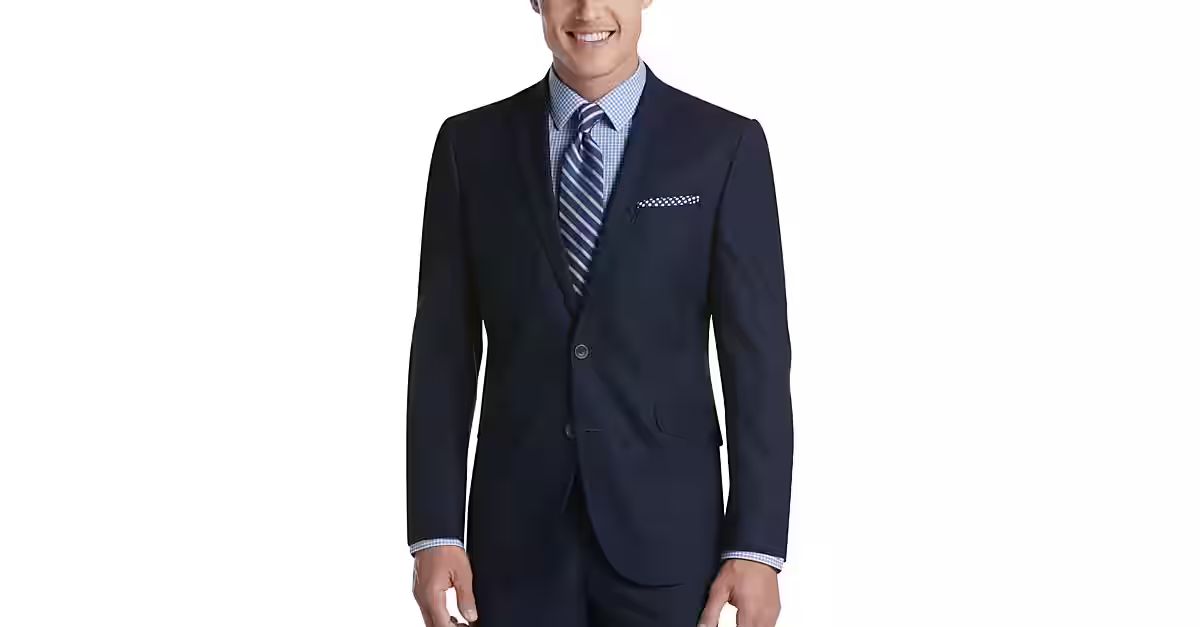 Kenneth Cole Reaction TECHNI-COLE Navy Check Slim Fit Suit - Men's Suits | Men's Wearhouse | The Men's Wearhouse