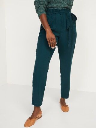 High-Waisted Cropped Belted Straight-Leg Pants for Women | Old Navy (US)