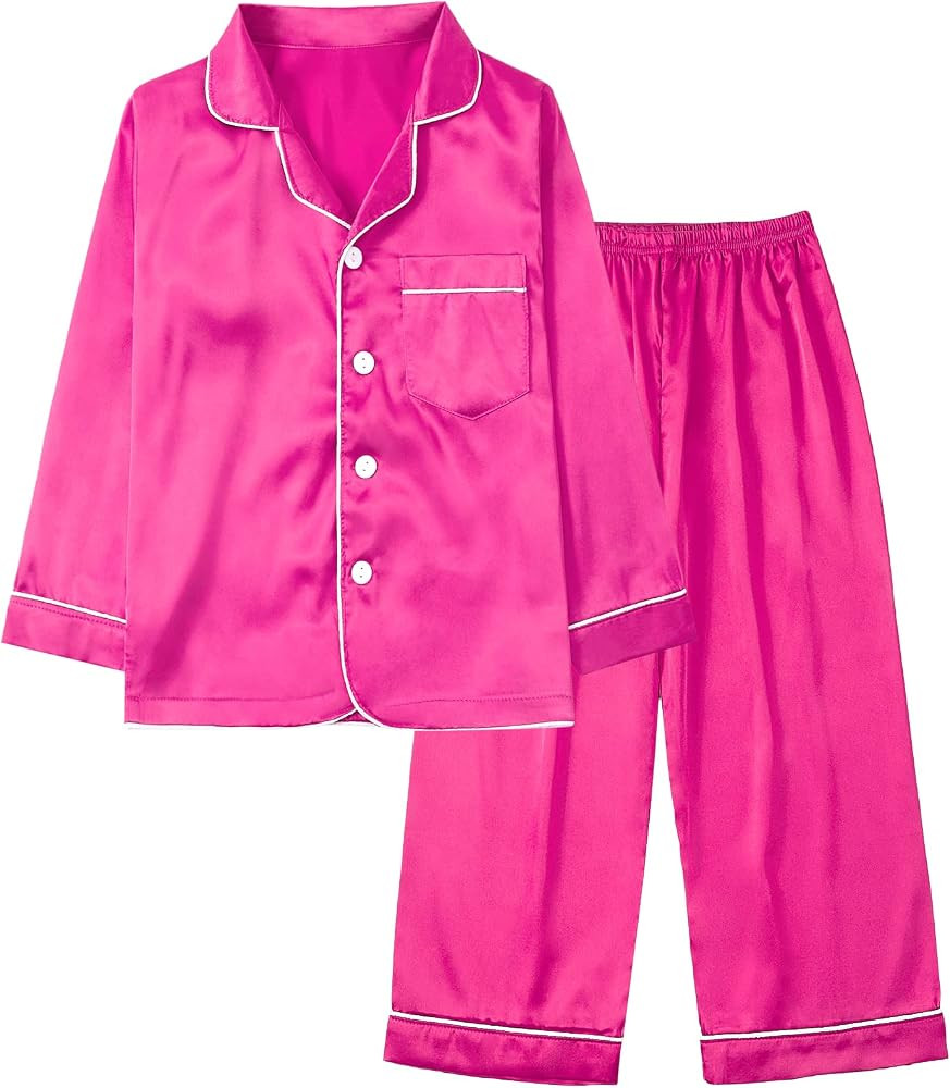Weixinbuy Pajama Set for Kid Baby Boy Girl Button-up Silk Pajama Sleepwear Nightwear Loungewear C... | Amazon (US)