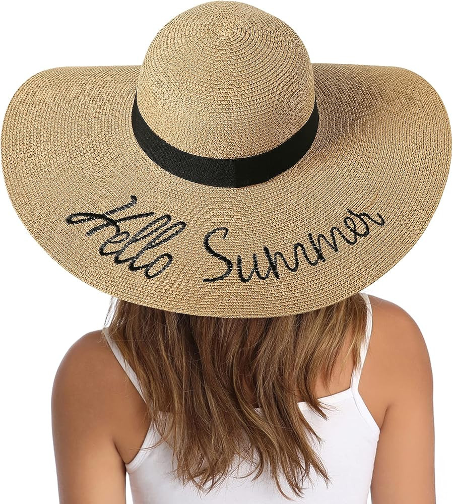 Lanzom Womens 5.5 Inches Big Bowknot Straw Hat Large Floppy Foldable Roll up Beach Cap Sun Hat UPF 5 | Amazon (US)