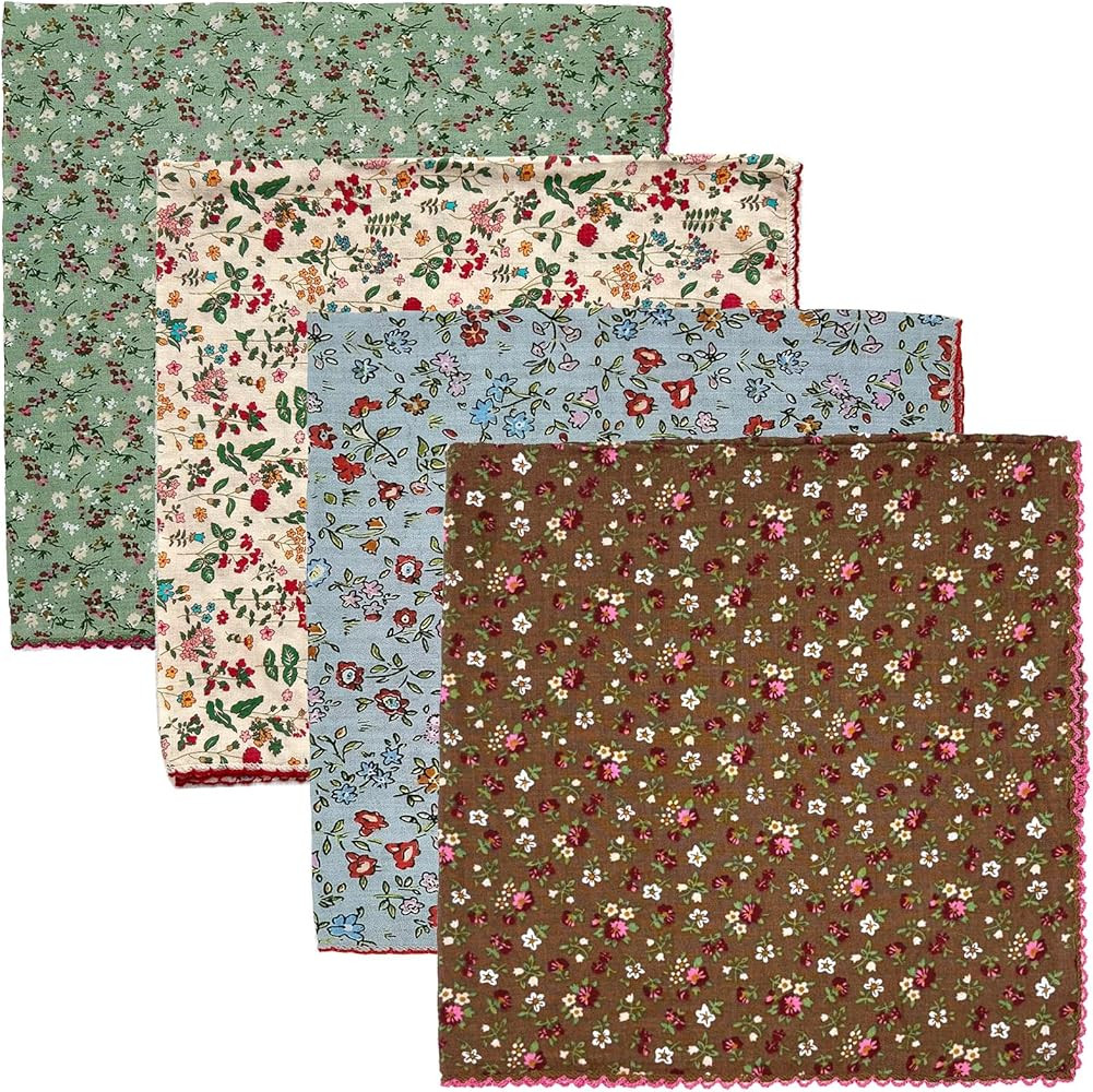4 Pack 100% Cotton Bandanas for Women 21x21 inches - Assorted Floral Printed Head Scarves, Kerchi... | Amazon (US)