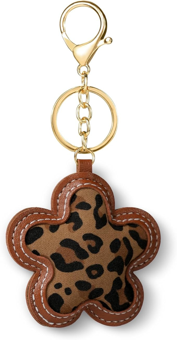 Fmeida Leopard Floral Keychain for Women - PU Leather Bag Charm, Fashion Keychain Accessory for H... | Amazon (US)