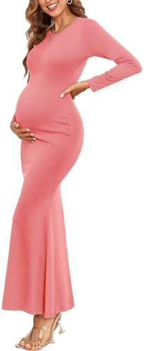 Maternity Bodycon Mermaid Maxi Dress Sexy Crew Neck Long Sleeve Ribbed Pregnancy Dresses Fall Bab... | Amazon (US)