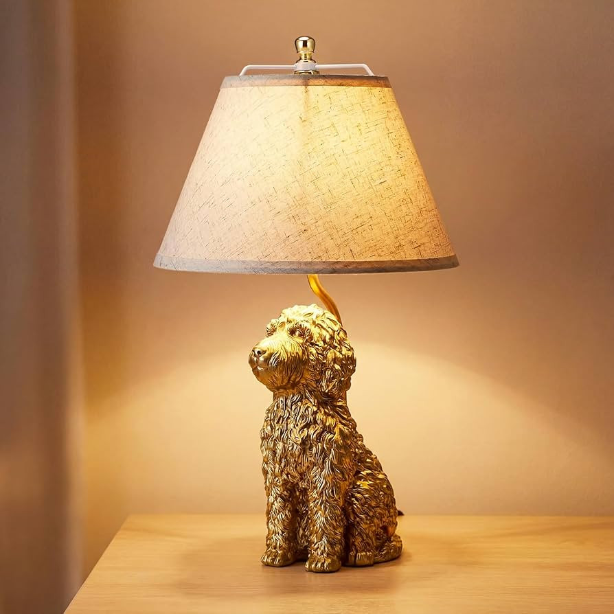 Tuanse 1 Pack Dog Table Lamp 21.5 Inch Golden Doodle Dog Shape Resin Desk Lamp White Polyester Sh... | Amazon (US)
