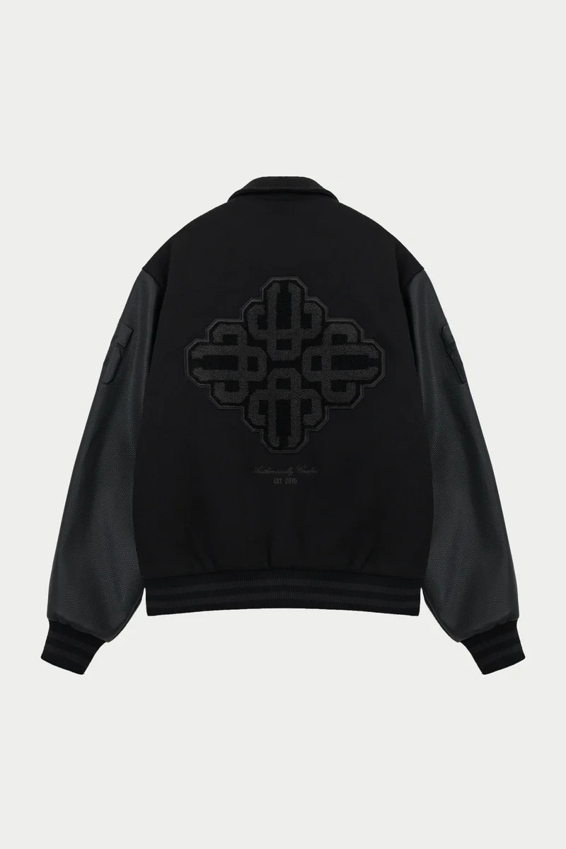 EMBLEM CHENILLE VARSITY JACKET- BLACK | The Couture Club