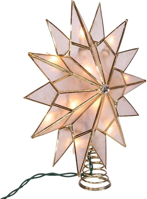 Kurt S. Adler UL3141 9.84" Brass Plated 7-Point Double Tip Capiz Star with Center Gem Tree Topper | Amazon (US)