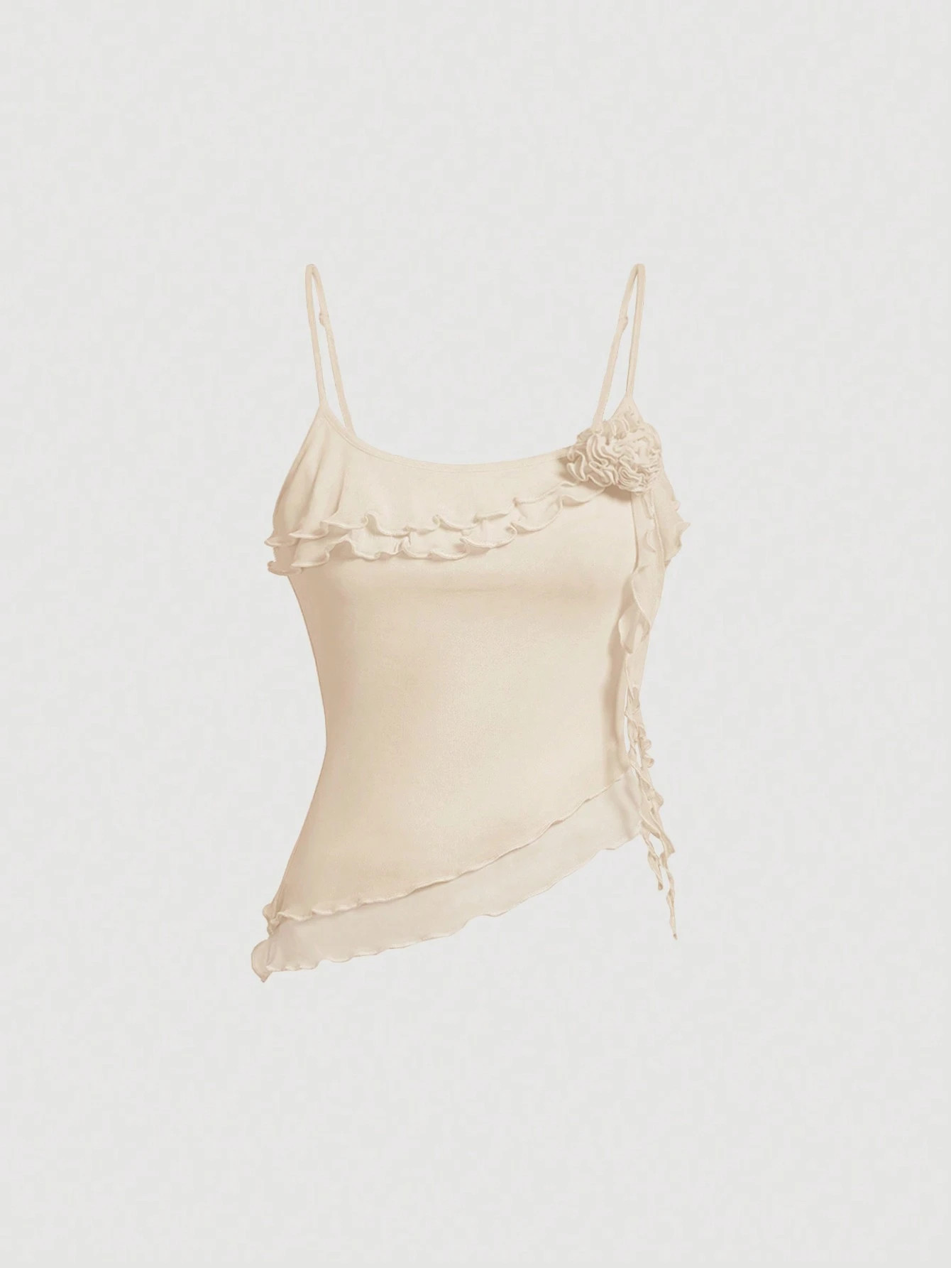 SHEIN MOD 3D Rosette Frill Trim Asymmetrical Hem Cami Top | SHEIN