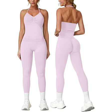 ABOCIW Workout Sets for Women Seamless Scunch Butt Lifting Impact Leggings Halter Sports Bra 2 Pi... | Amazon (US)