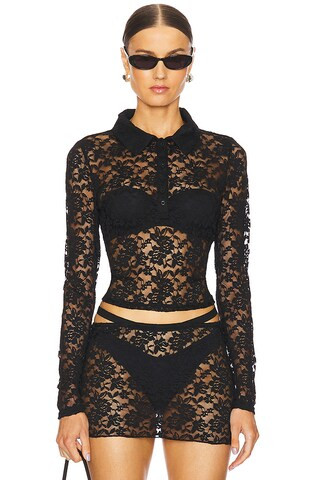 LIONESS Black Swan Polo Top in Onyx from Revolve.com | Revolve Clothing (Global)