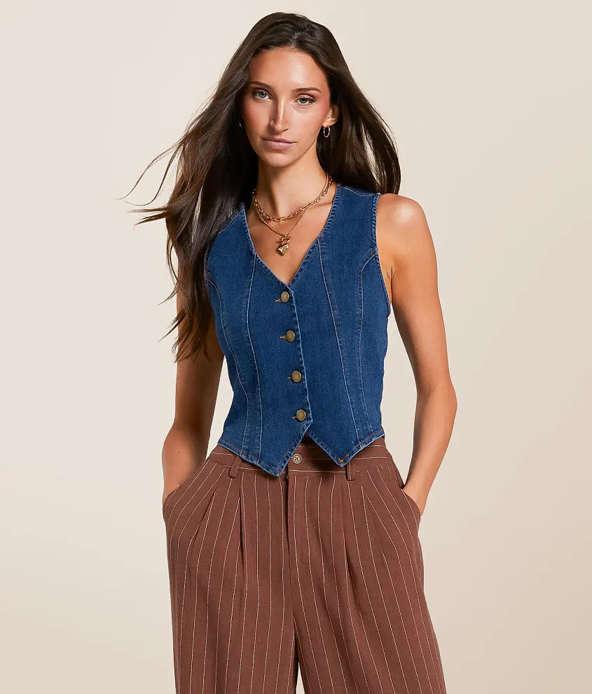 Contrast Stitch Denim Vest | Buckle