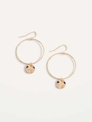 Gold-Toned Hammered Disc Drop Hoop Earrings for Women | Old Navy (US)