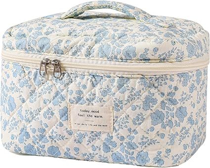 uekeboag Large Travel Quilted Makeup Bag for Women, Floral Cotton Cosmetic Bag, Coquette Aestheti... | Amazon (US)