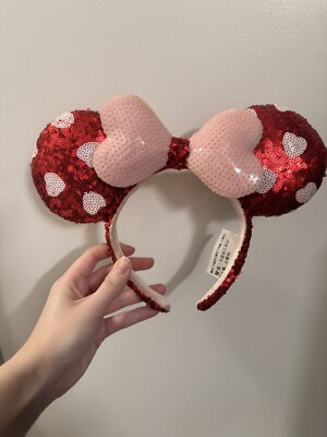 Minnie Mouse Disney Parks Bow Valentine's Day Sequined Ears 2021 Headband  | eBay | eBay US