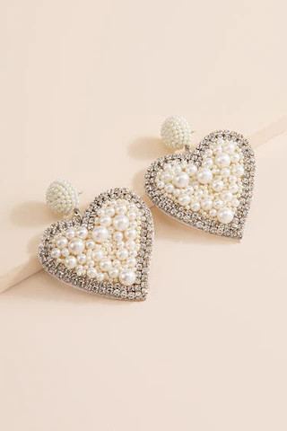 Olivia Puffy Heart Pearl Drop Earrings  - francesca's | Francesca's
