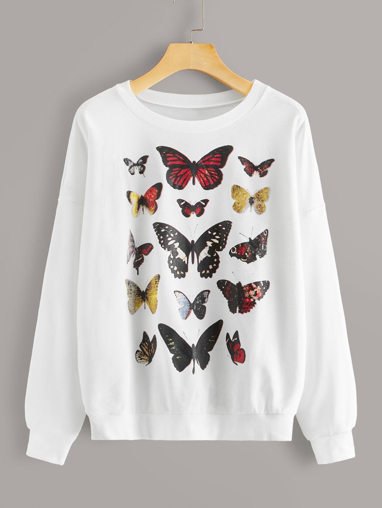 Drop Shoulder Butterfly Print Sweatshirt | SHEIN