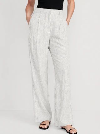 High-Waisted Pleated Taylor Linen-Blend Wide-Leg Trouser Suit Pants for Women | Old Navy (US)