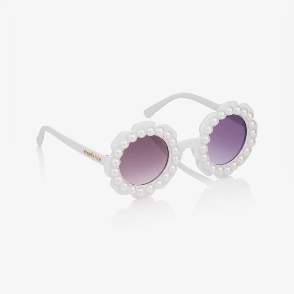 Girls White Floral Pearl Sunglasses | Childrensalon