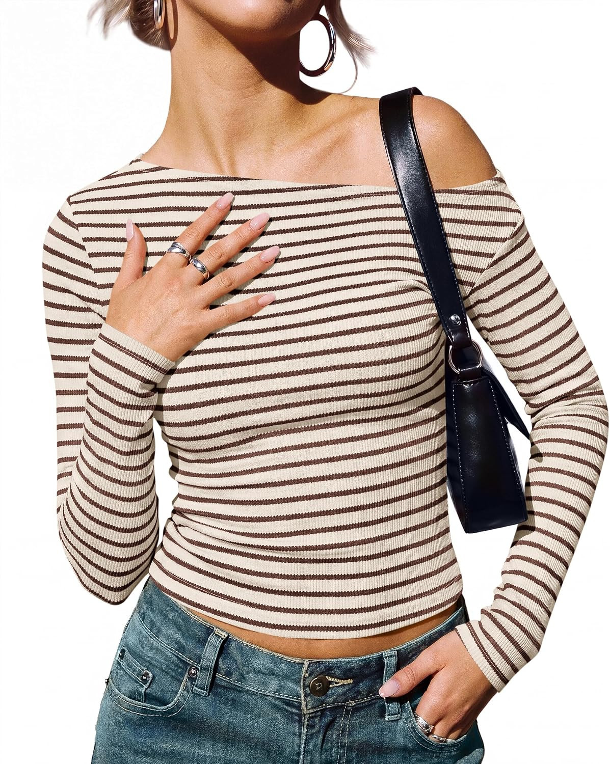 PRETTYGARDEN Women Off The Shoulder Striped T-Shirt | Amazon (US)
