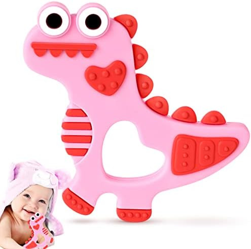 Soft Silicone Baby Teething Toys 3-6/6-12 Months Pink Dinosaur Teethers Valentines Day Gifts Baby... | Amazon (US)