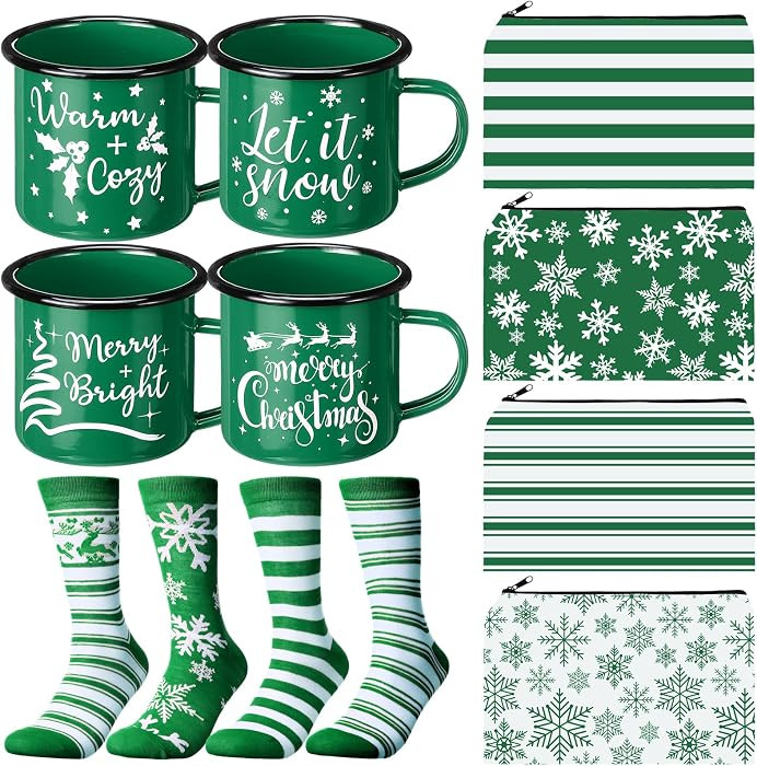 Baderke 4 Set 12 Pcs Christmas Gifts Bulk 12 oz Christmas Coffee Mugs Enamel Cups Xmas Makeup Bag... | Amazon (US)