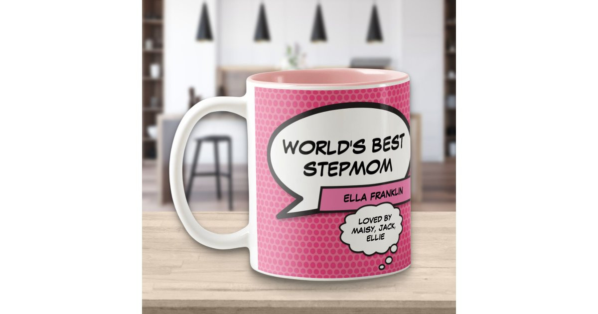 Worlds Best Stepmom Bonus Mom Fun Pink Two-Tone Coffee Mug | Zazzle